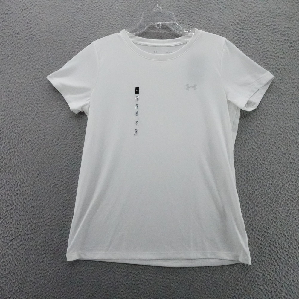 Under Armour Womens HeatGear White Short Sleeve Loose Fit Tee Shirt Large NEW